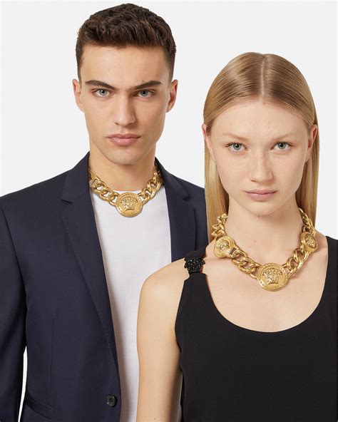 versace gold chain necklace free shipping|Versace small medusa head necklace.